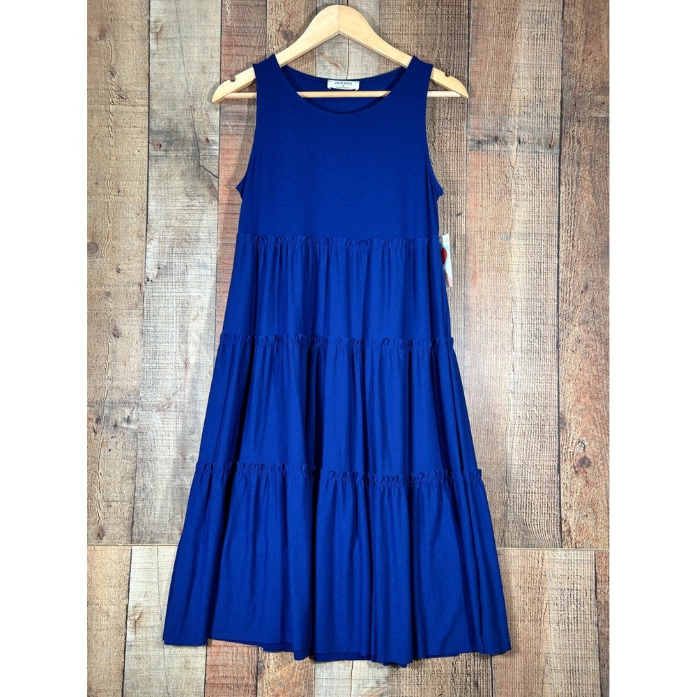 Zenana Small Navy Blue Tiered Sleeveless Midi Dress Boho Casual New Summer